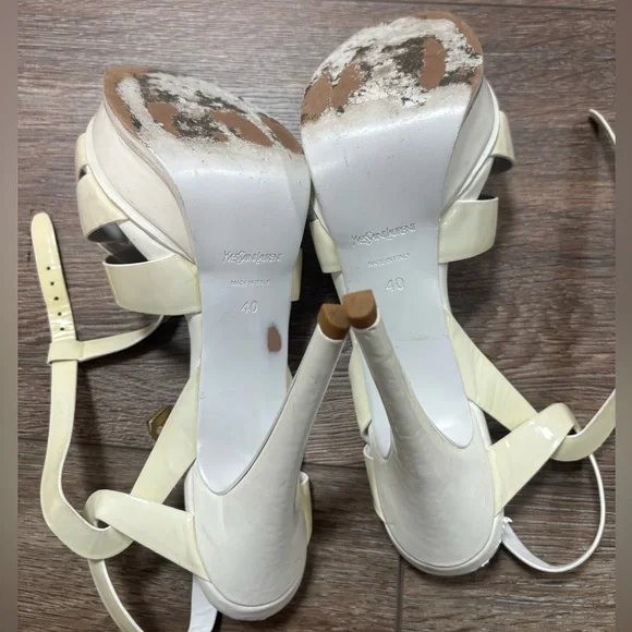 Yves Saint Laurent Women's White Strappy Heels - Picture 3 of 5